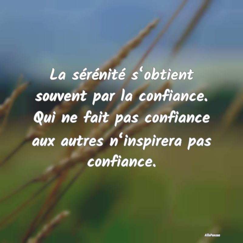 La sérénité s‘obtient souvent par la confiance. Qui ne fait pas confiance aux autres n‘inspirera pas confiance.