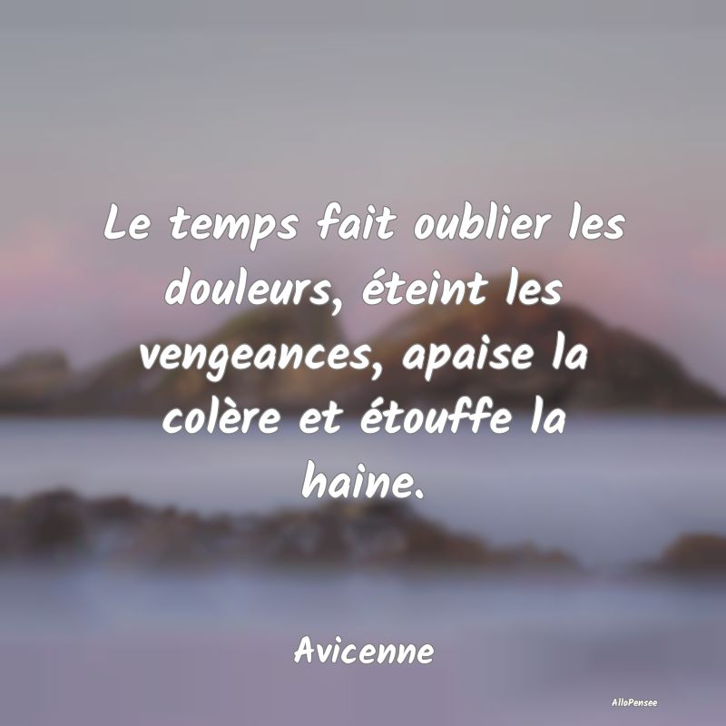 Le temps fait oublier les douleurs, éteint les vengeances, apaise la colère et étouffe la haine.