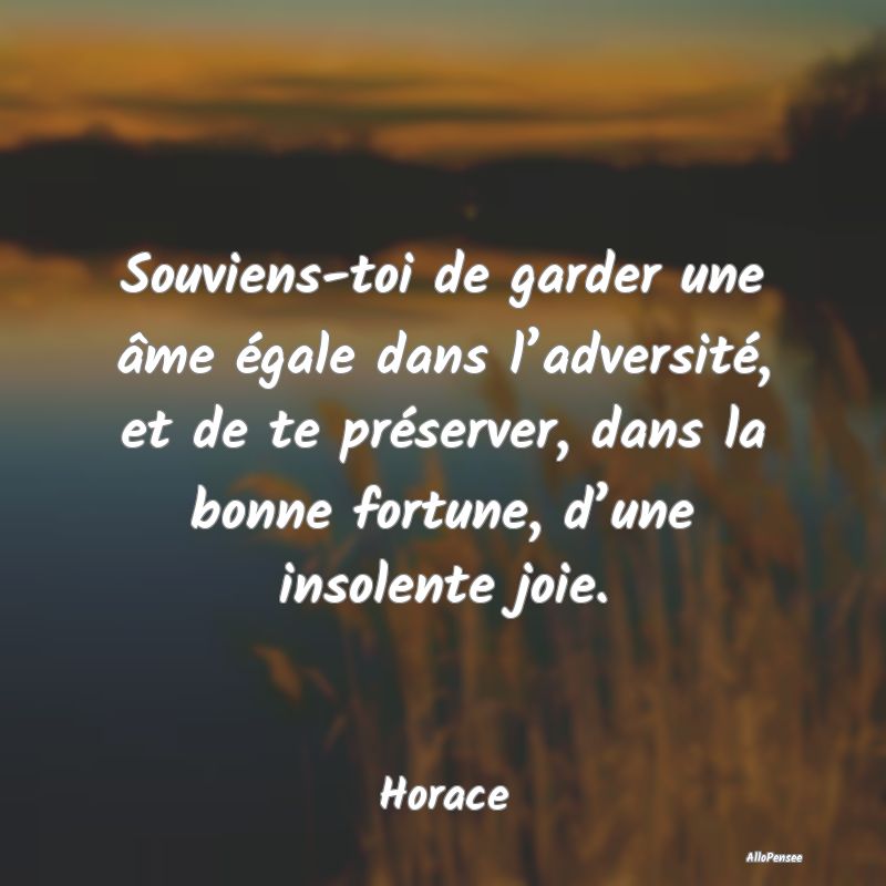 Souviens-toi de garder une âme égale dans l’adversité, et de te préserver, dans la bonne fortune, d’une insolente joie.