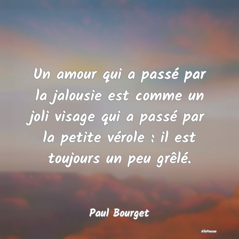 Un amour qui a passé par la jalousie est comme un joli visage qui a passé par la petite vérole : il est toujours un peu grêlé.