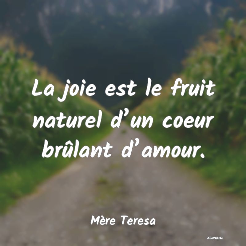 La joie est le fruit naturel d’un coeur brûlant d’amour.