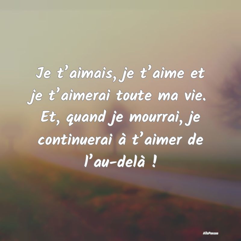 Je t’aimais, je t’aime et je t’aimerai toute ma vie. Et, quand je mourrai, je continuerai à t’aimer de l’au-delà !
