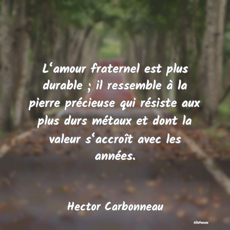 L‘amour fraternel est plus durable ; il ressemble à la pierre précieuse qui résiste aux plus durs métaux et dont la valeur s‘accroît avec les années.