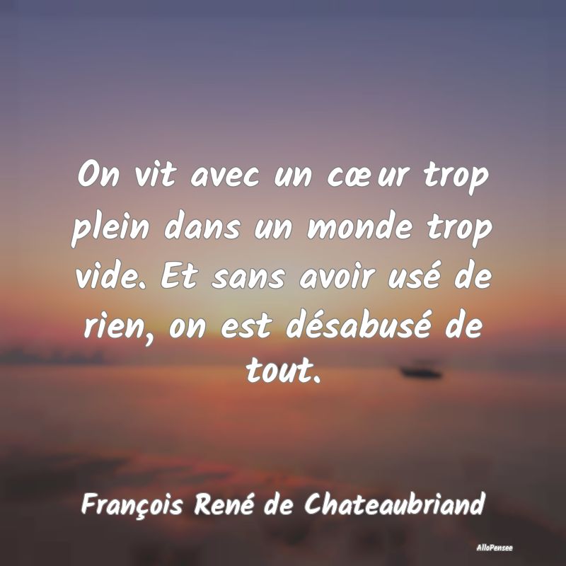 On vit avec un cœur trop plein dans un monde trop vide. Et sans avoir usé de rien, on est désabusé de tout.