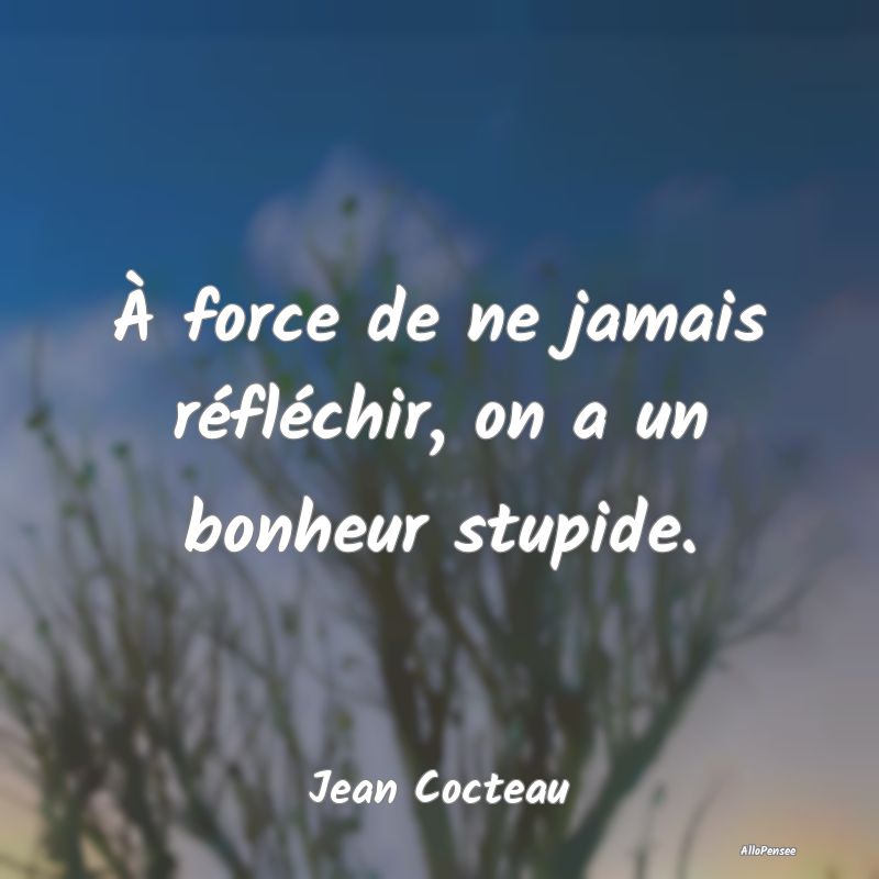 À force de ne jamais réfléchir, on a un bonheur stupide.